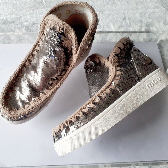 NWT Mou silver sequin round toe low cut sneakers, EU 38 - Picture 8 of 16
